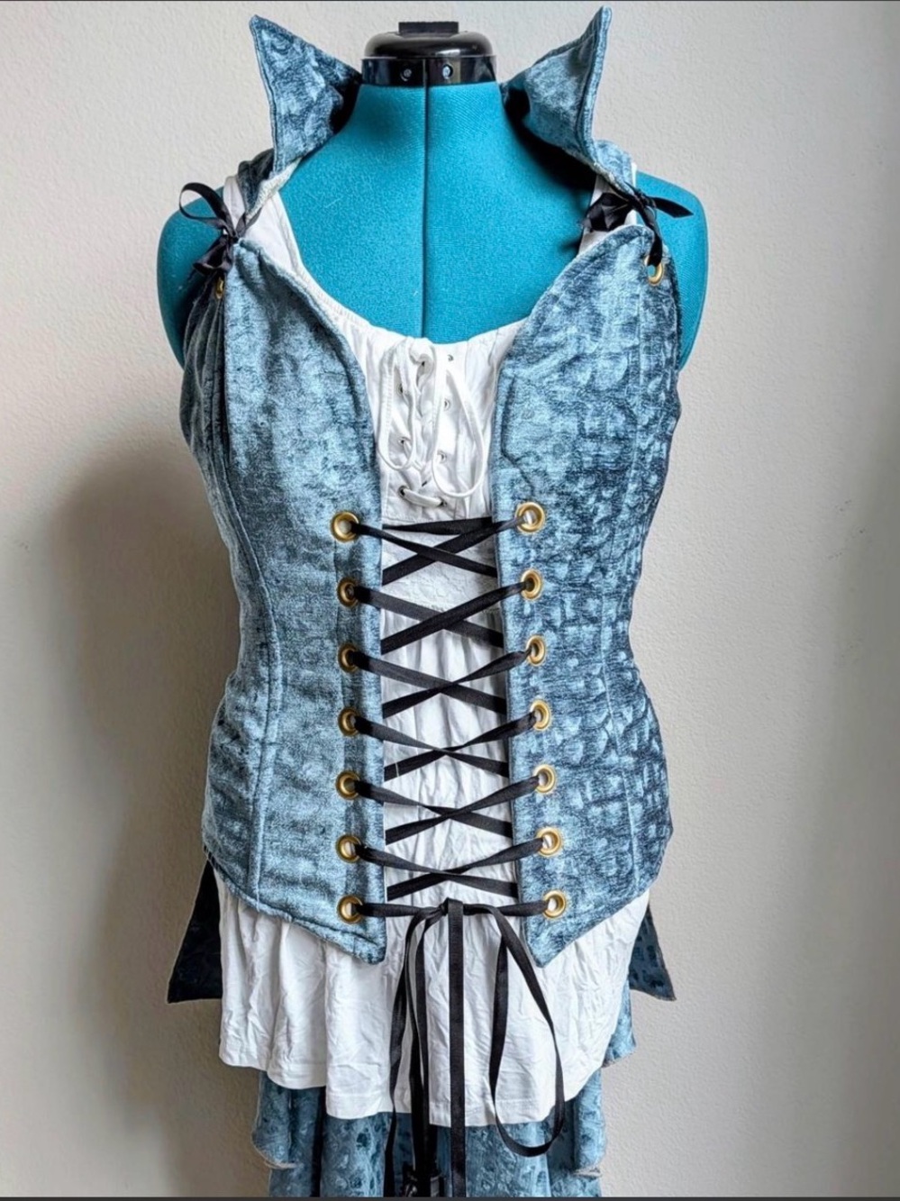 Damsel in this Dress- Blue Velvet Lace-Up Corset coat renaissance faire